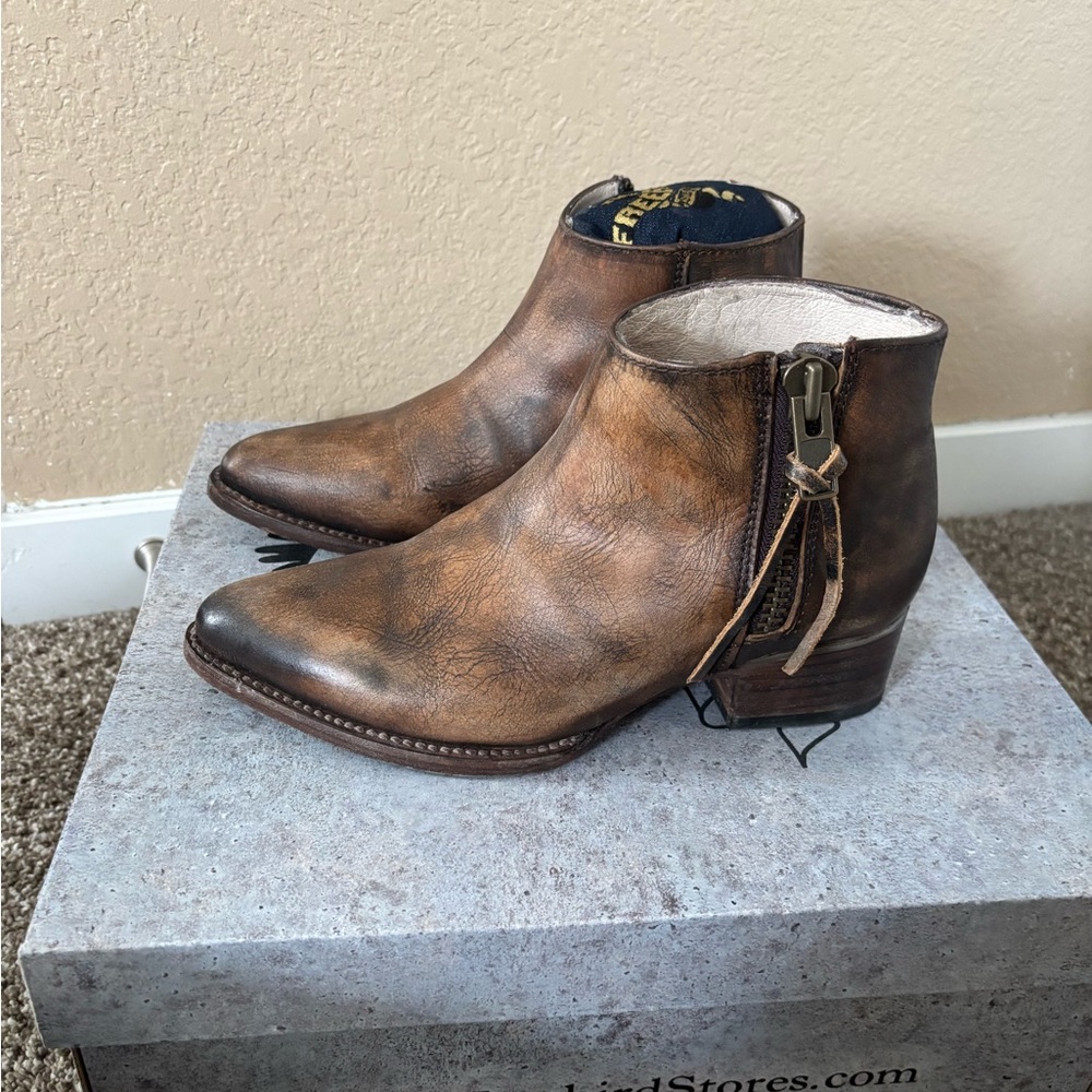 Brown Freebird Leather Ankle Boots with Zipper